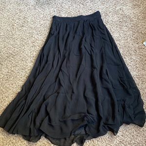 Black Silk Pleated Midi Skirt